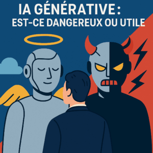 Illustration d’un utilisateur formulant un prompt complexe sur un ordinateur portable avec une interface d’IA générative.