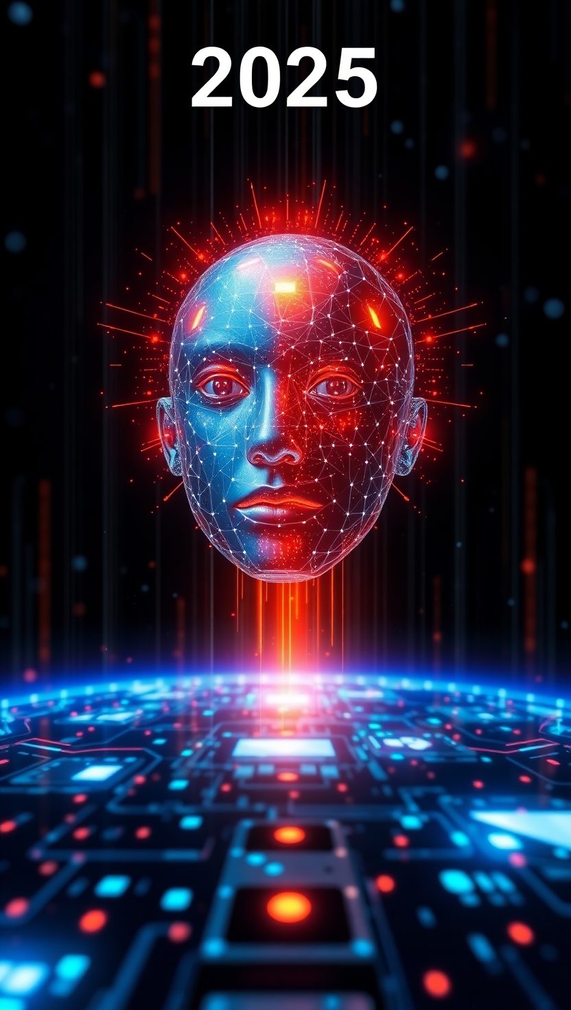 Une image attractive d'un monde ou l'intelligence artificielle est primordiale avec comme titre "2025 : Comment se reconvertir dans l’intelligence artificielle : le plan étape par étape pour réussir"