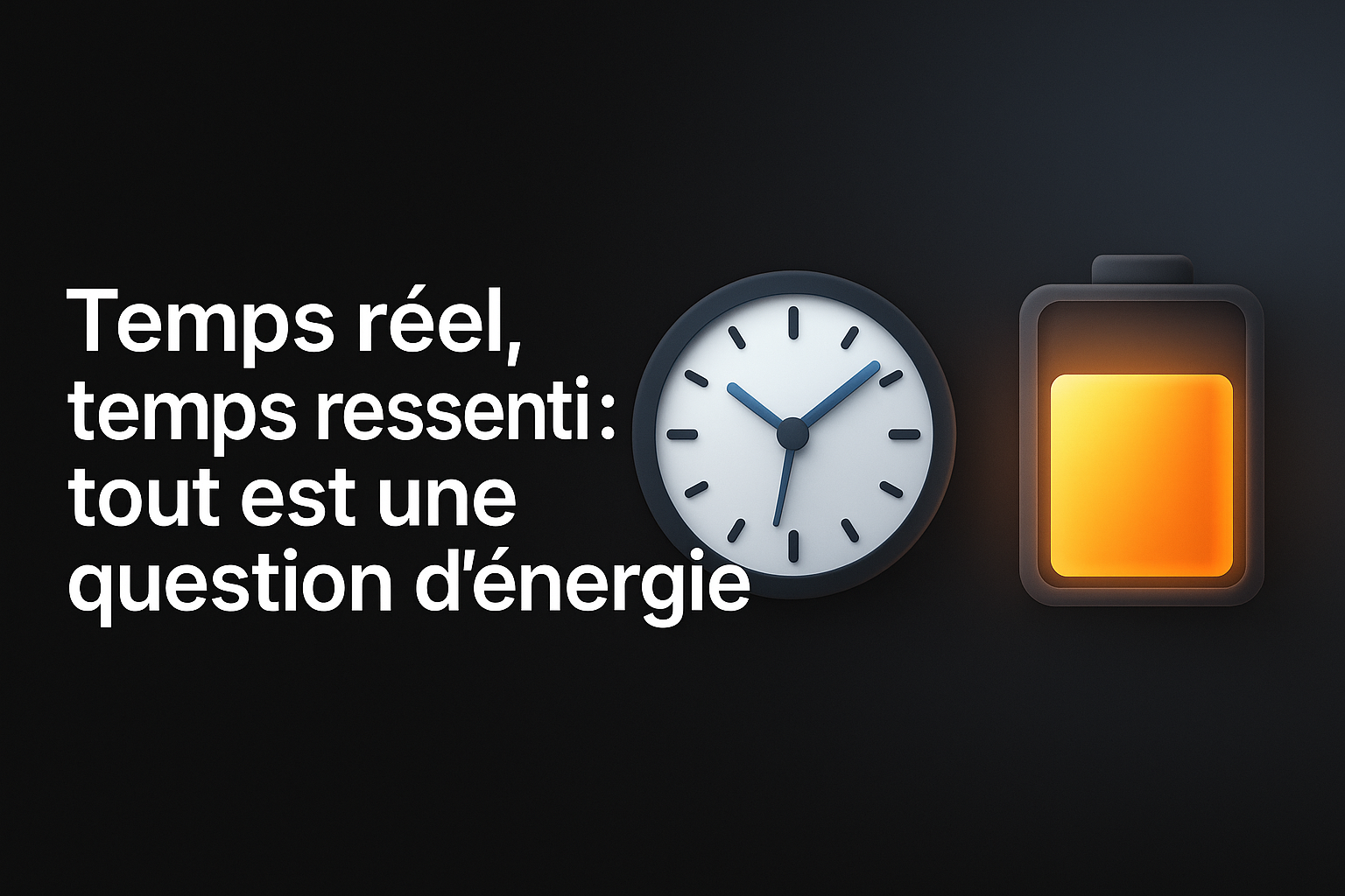 Graphique représentant une horloge et un personnage stylisé illustrant la gestion du temps et de l’énergie dans le cadre professionnel.