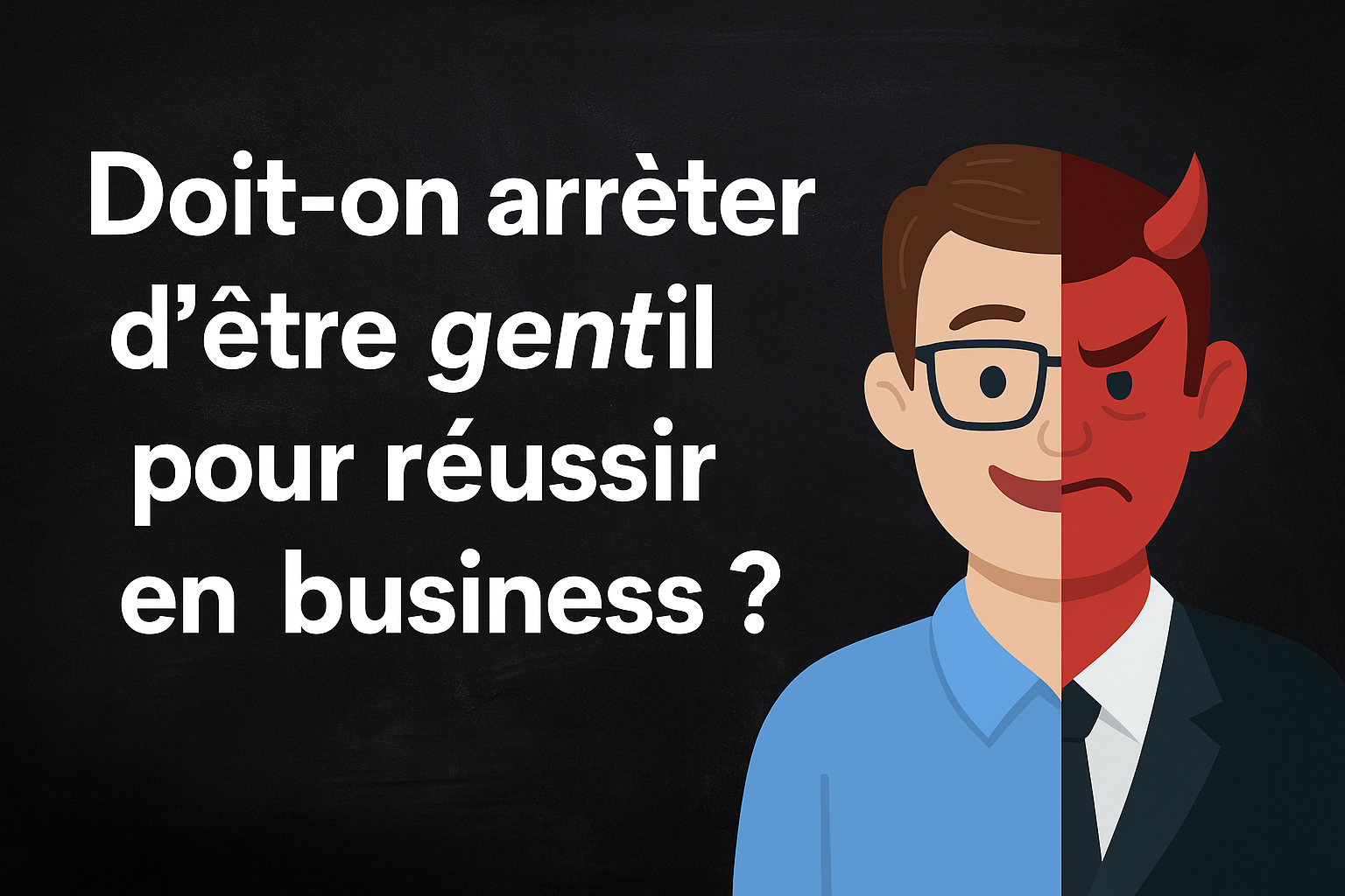 Visuel contrasté montrant un entrepreneur face à deux chemins : la bienveillance ou l’ambition froide dans le monde du travail.