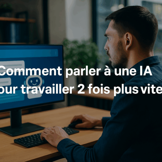 Employé utilisant une interface d’intelligence artificielle dans un bureau moderne pour automatiser ses tâches et améliorer sa productivité.