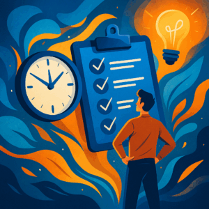 Illustration artistique et dynamique représentant un esprit focalisé appliquant la technique de l’implémentation d’intention dans un contexte professionnel