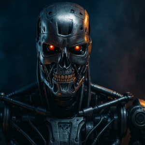 Image futuriste d’un visage humanoïde métallique inspiré de Terminator, illustrant la question : Les intelligences artificielles peuvent-elles mentir et manipuler ?