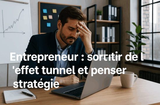 Un homme d'affaires concentré, assis à son bureau dans un bureau sombre, entouré d'écrans lumineux, illustrant l'effet de tunnel du gérant absorbé par ses tâches quotidiennes.