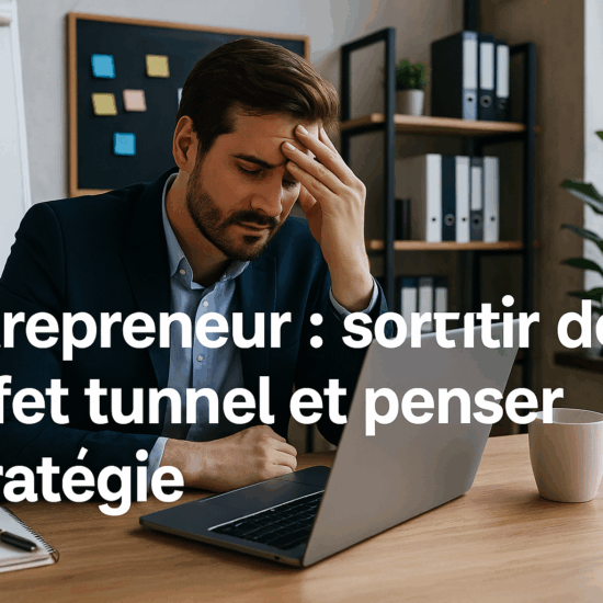 Un homme d'affaires concentré, assis à son bureau dans un bureau sombre, entouré d'écrans lumineux, illustrant l'effet de tunnel du gérant absorbé par ses tâches quotidiennes.