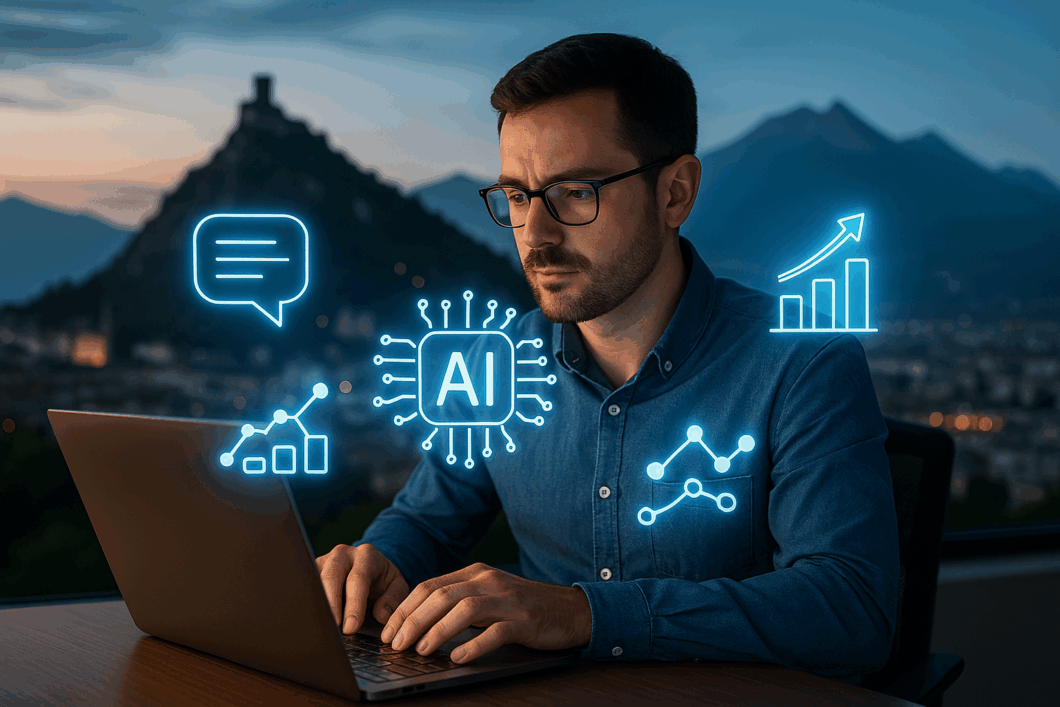 Un homme en pleine concentration devant son ordinateur dans un espace de coworking moderne à Grenoble, illustrant l’engagement dans une formation en intelligence artificielle.