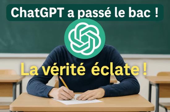 Un étudiant assis seul à une table d’examen, avec le logo de ChatGPT à la place de la tête, incarnant une intelligence artificielle en situation d’épreuve du bac.