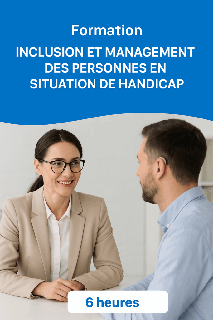 Illustration de la prise en compte des handicaps dans le recrutement avec des collaborateurs et un manager travaillant dans un environnement inclusif